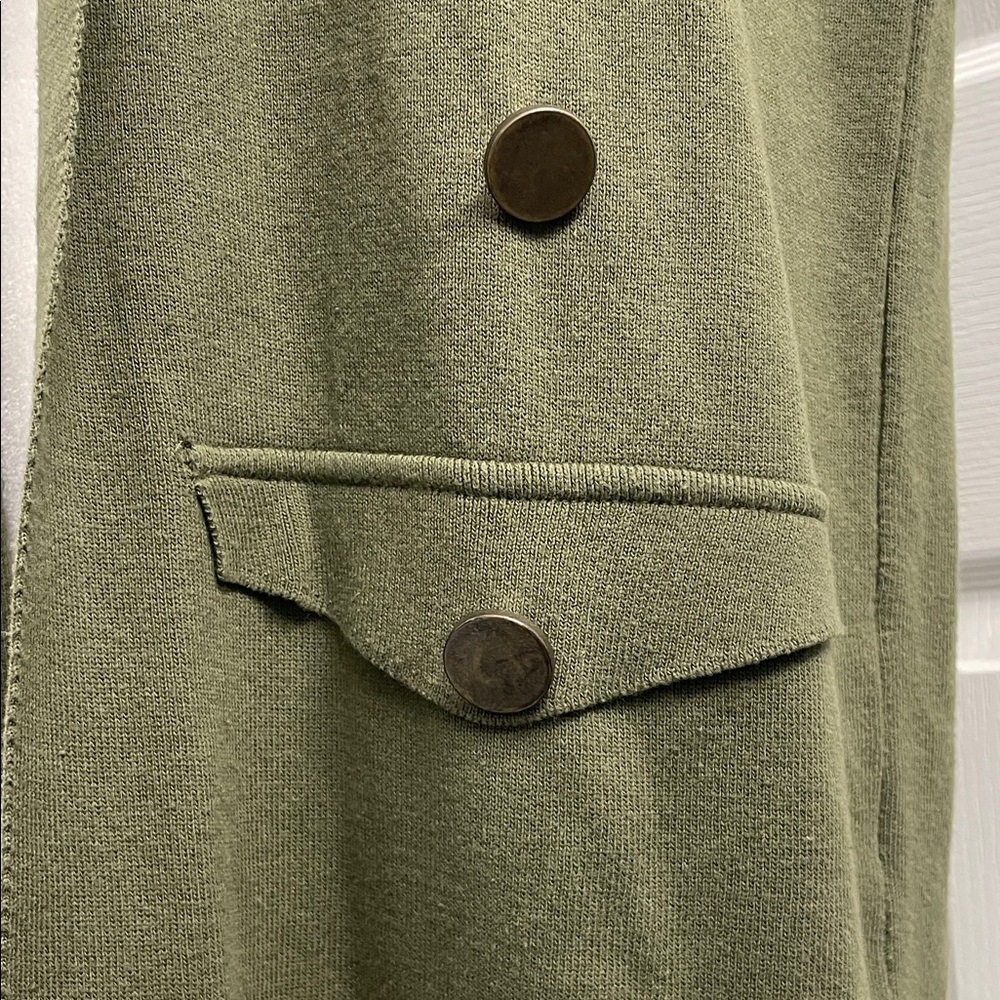 Olive Green Long Sleeveless Waterfall Open Knit Vest Sz M - Picture 4 of 15